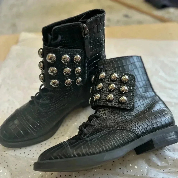 SCHUTZ // Women's Marieta Croc Embossed Leather Booties - Picture 1 of 8